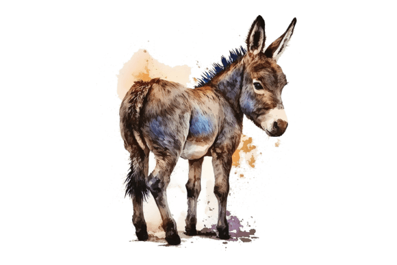 Donkey Farm Animal: A Charming Watercolor Illustration for Your Designs