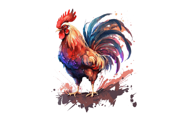 Rooster Farm Animal: Charming Watercolor Design for Projects