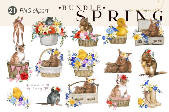 Spring Easter Cute Animal Watercolor Png for Creative Projects
