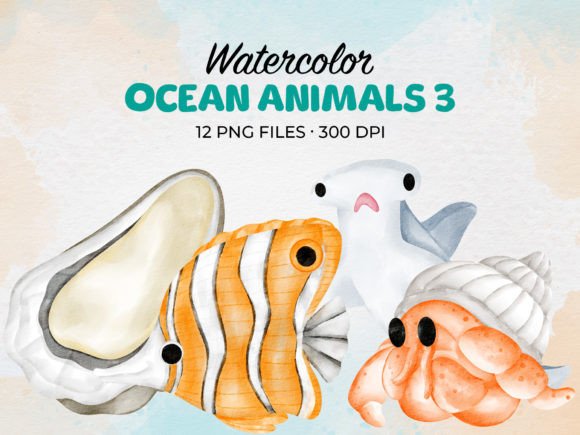 Watercolor Cute Sea Animal 3 Clip Art for Creative Projects