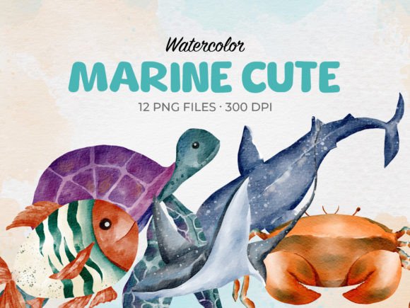 Watercolor Marine Sea Animal Clipart: Bringing Oceanic Charm to Your Designs